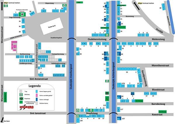 Plattegrond Amsterdamse wallen; de rosse buurt van Amsterdam in kaart